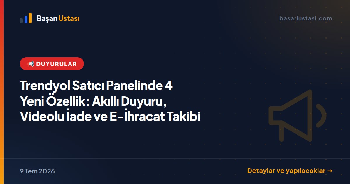 Trendyol Satıcı Panelinde 4 Yeni Özellik: Akıllı Duyuru, Videolu İade ve E-İhracat Takibi